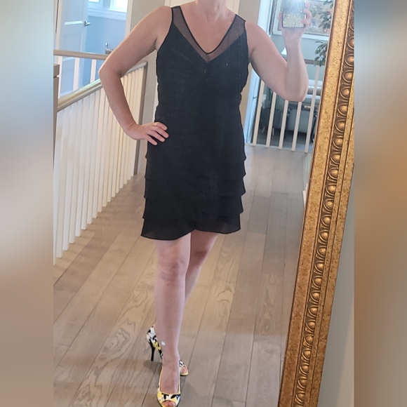 Little black dress with tulip layers and sheer - Picture 1 of 8